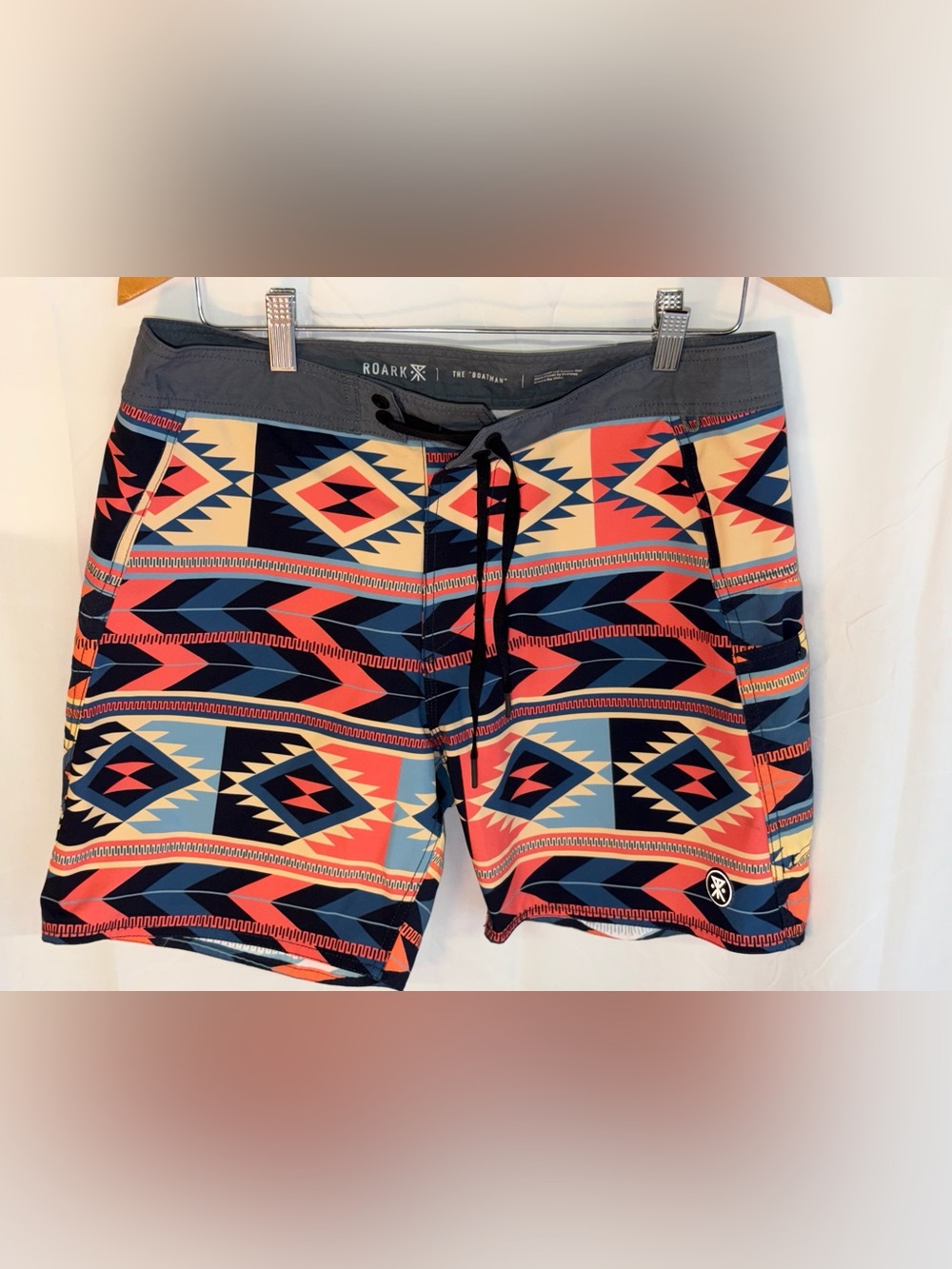 Roark Men’s Coral, Navy & Cream Aztec Swim Board Shorts